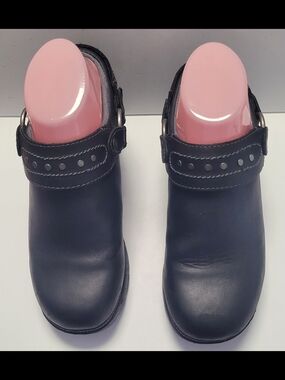 Harley-Davidson Black Leather Mule Clogs with Studded Strap